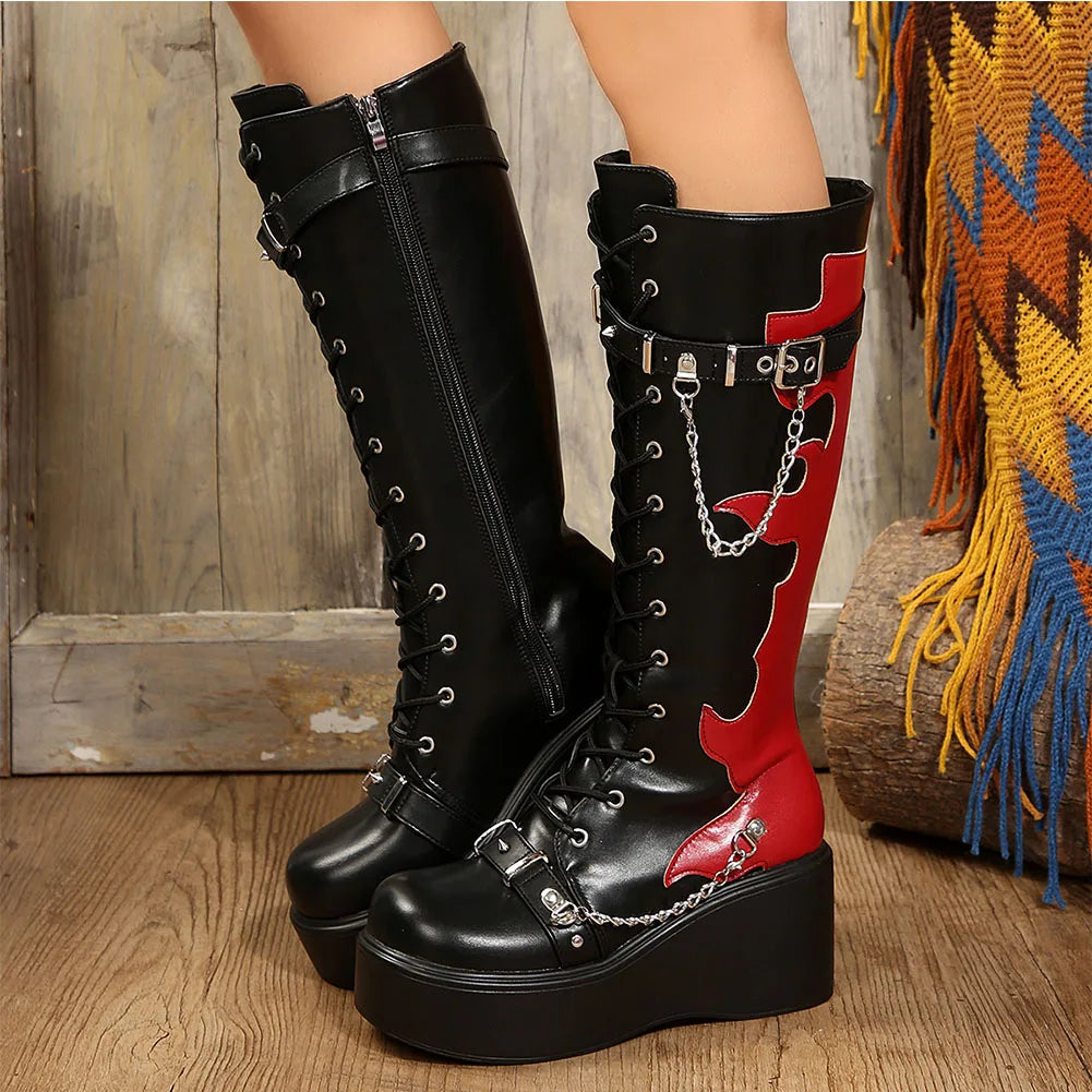 Chaussures Mary Jane hautes gothiques - rouge
