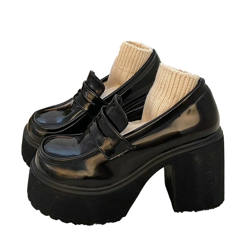 Frühlings-Plateauschuhe - Schwarz glänzend