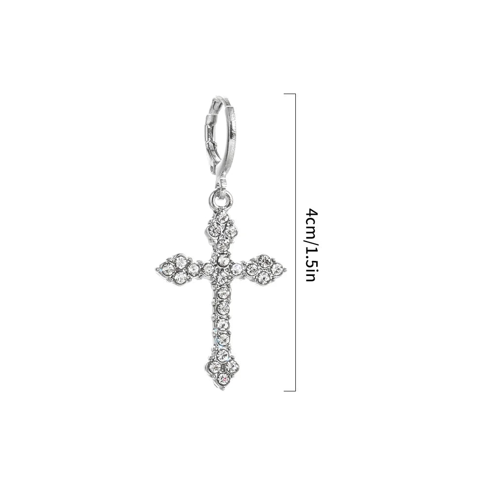 Boucles d'oreilles gothiques en cristal avec motif croix