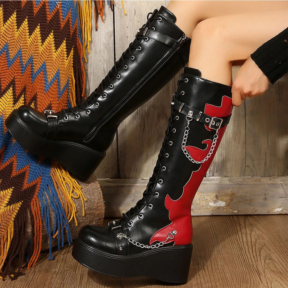 Chaussures Mary Jane hautes gothiques - rouge