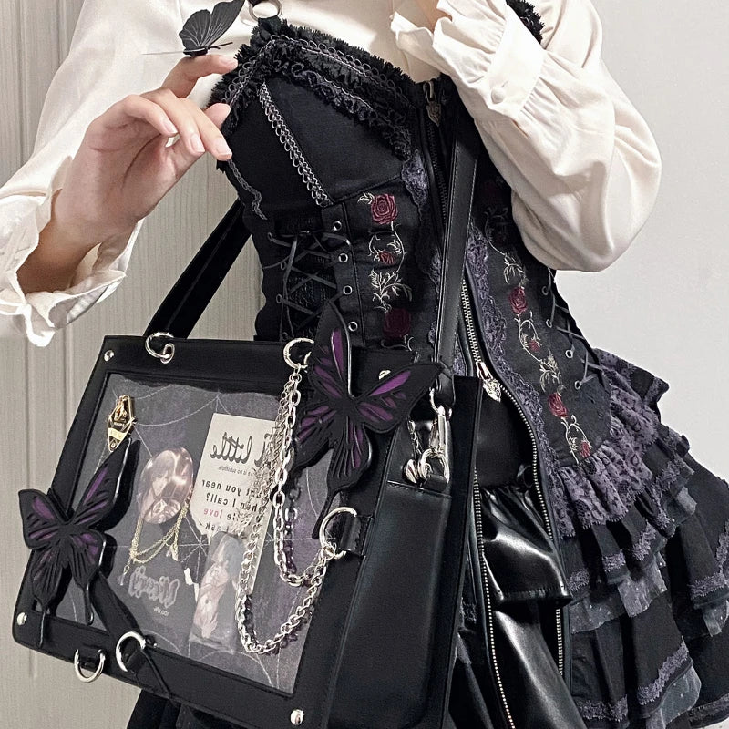 Tasche mit Spinnennetz - schwarz lila