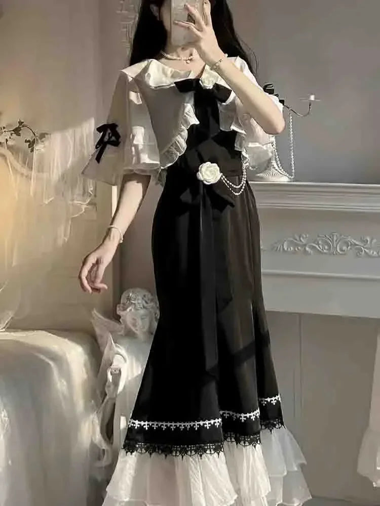 Robe gothique française à bretelles - deux pièces noire