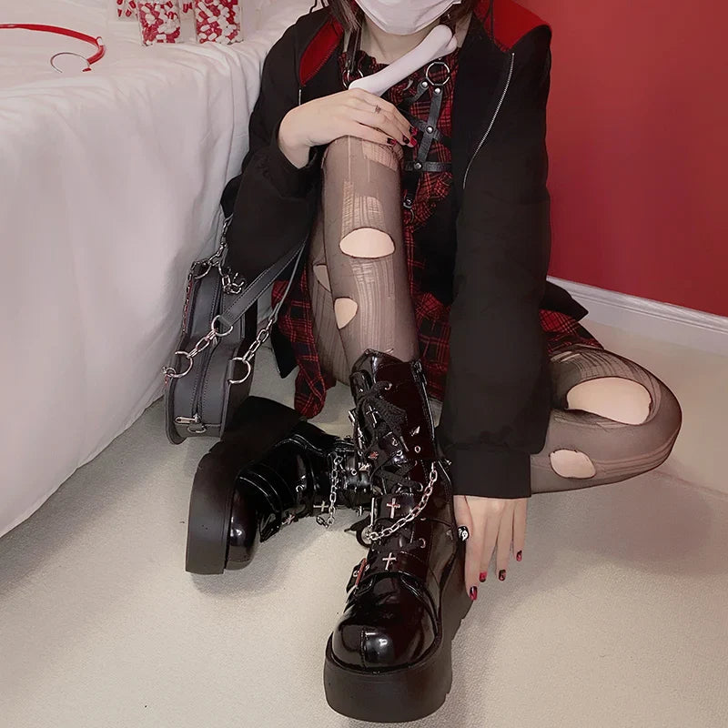 Schwarze Rock-Gothic-Schuhe mit Ketten
