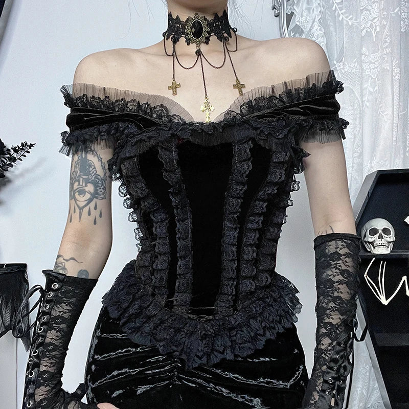Blouse en velours épaules nues - noir