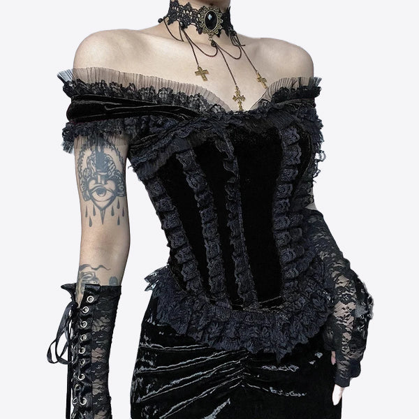 Blouse en velours épaules nues - noir
