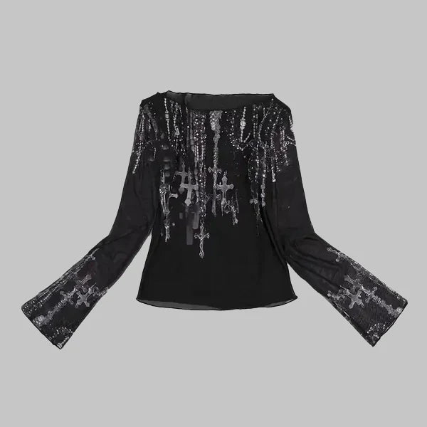 Schwarzes Gothic-Top mit Kreuzen