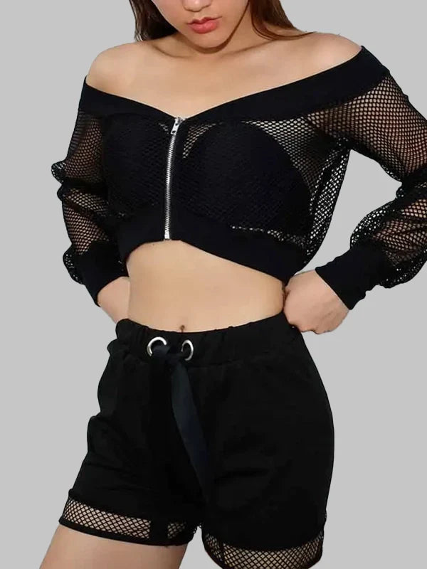Punk-Crop-Top mit langen Ärmeln