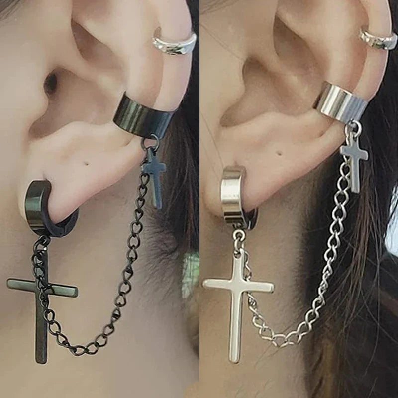Doppelter Gothic-Ohrring mit Kreuzmotiv