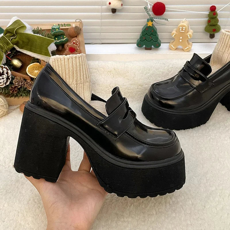 Frühlings-Plateauschuhe - Schwarz glänzend
