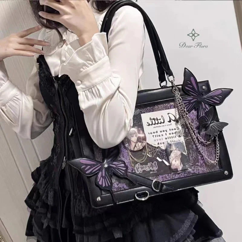 Tasche mit Spinnennetz - schwarz lila