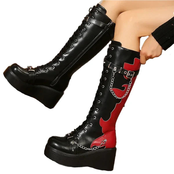 Chaussures Mary Jane hautes gothiques - rouge