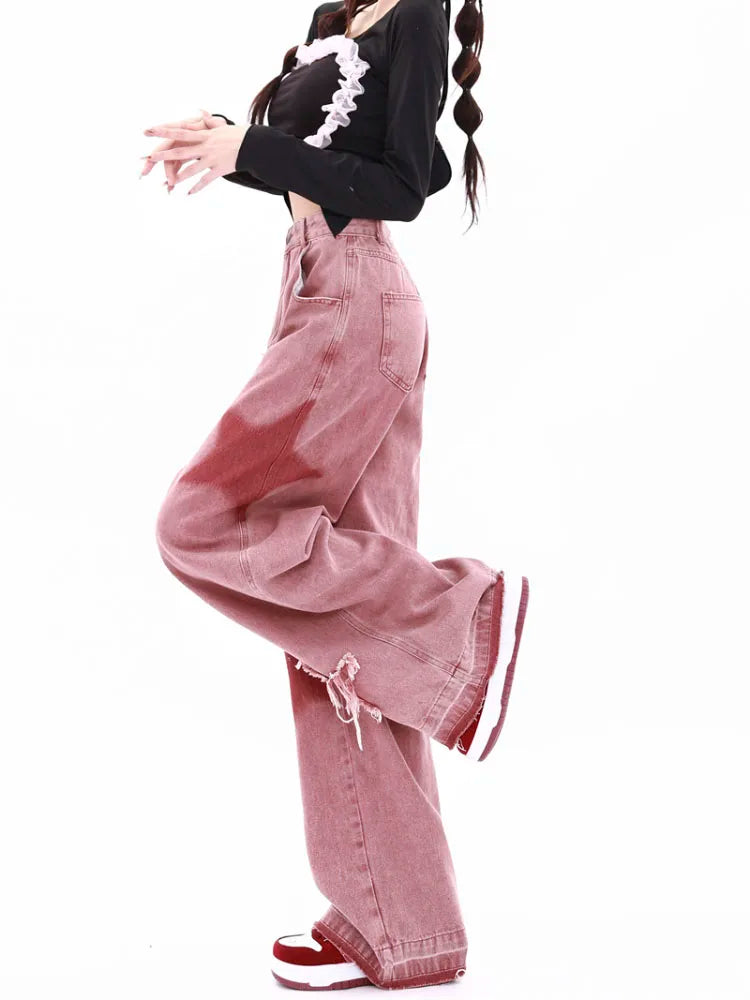 Baggy Cargo Jeans Rosa