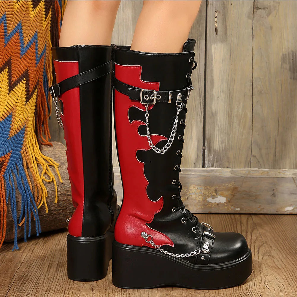 Chaussures Mary Jane hautes gothiques - rouge