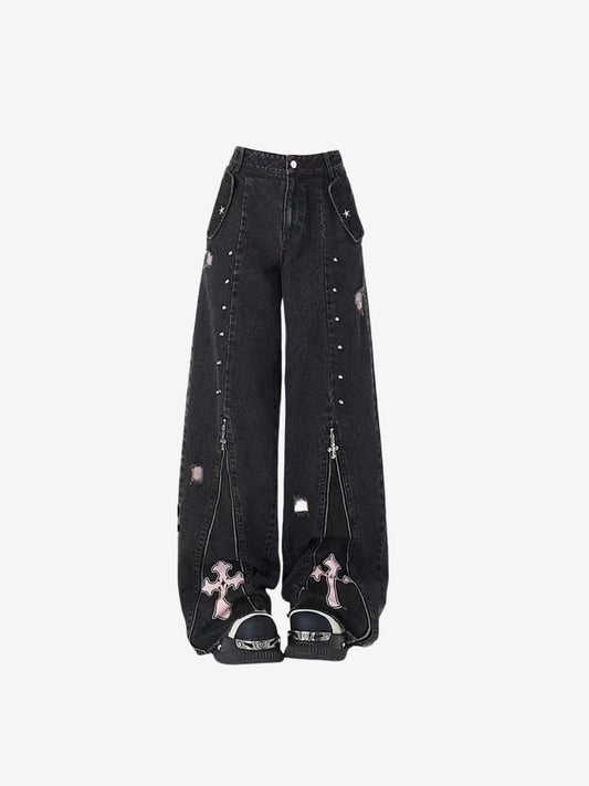 Pantalon gothique avec fermeture éclair années 90 - noir