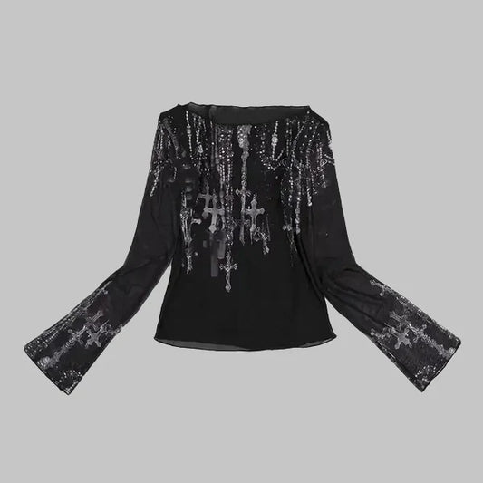Schwarzes Gothic-Top mit Kreuzen